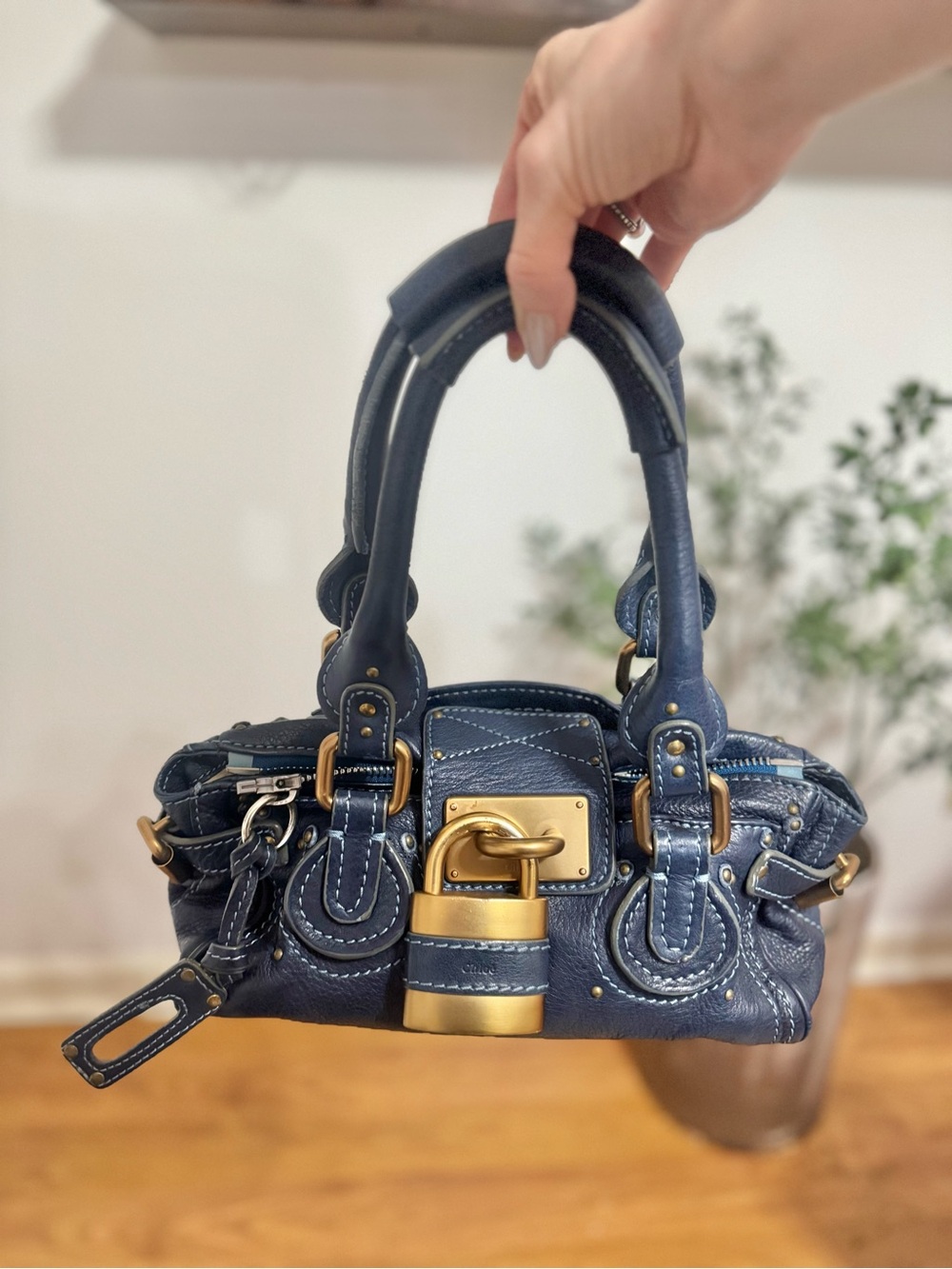 Chloe 2005 Mini Paddington Bag Mini Navy with Gold Lock  Authentic No Key